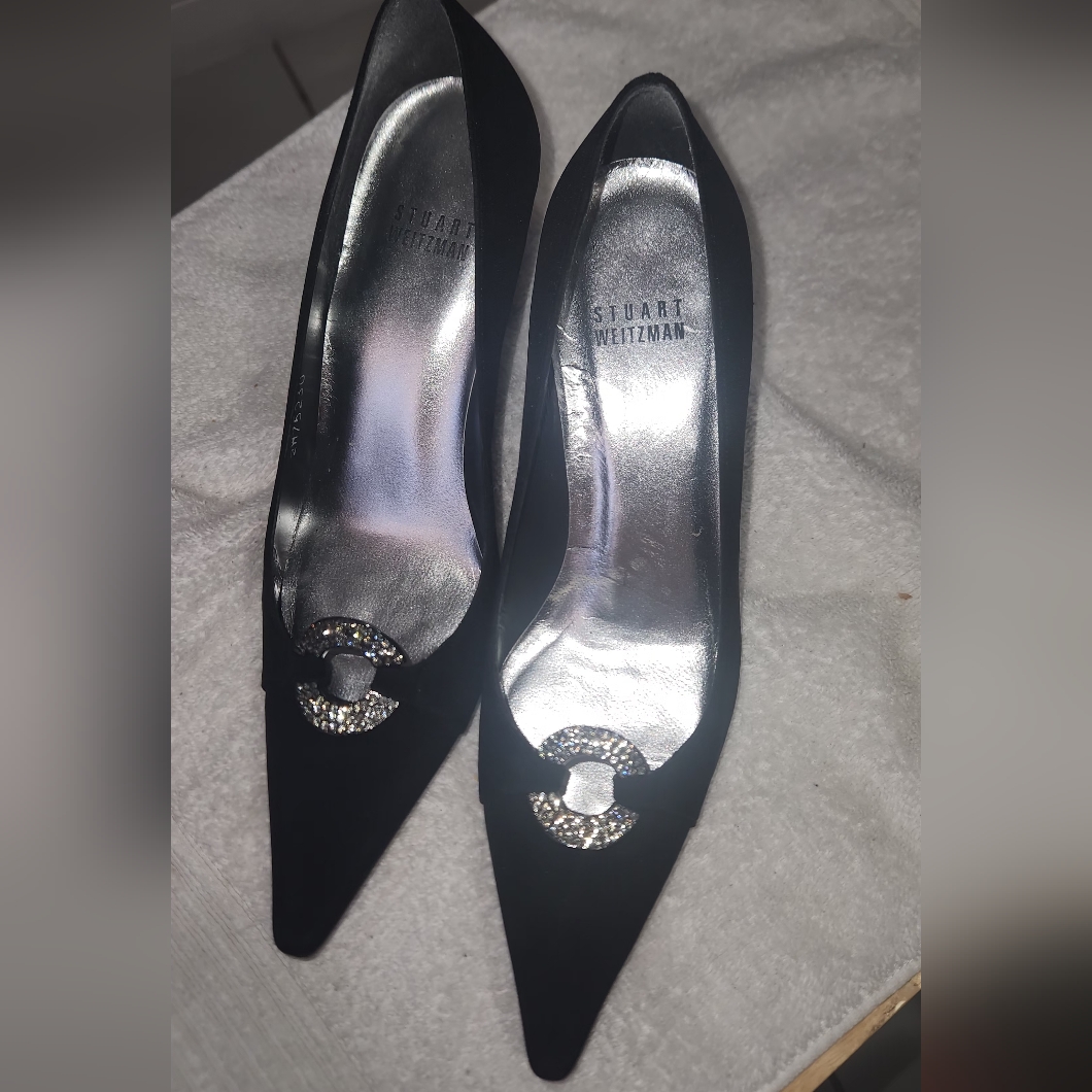 Stuart Weitzman Black Heels With Crystal Accent